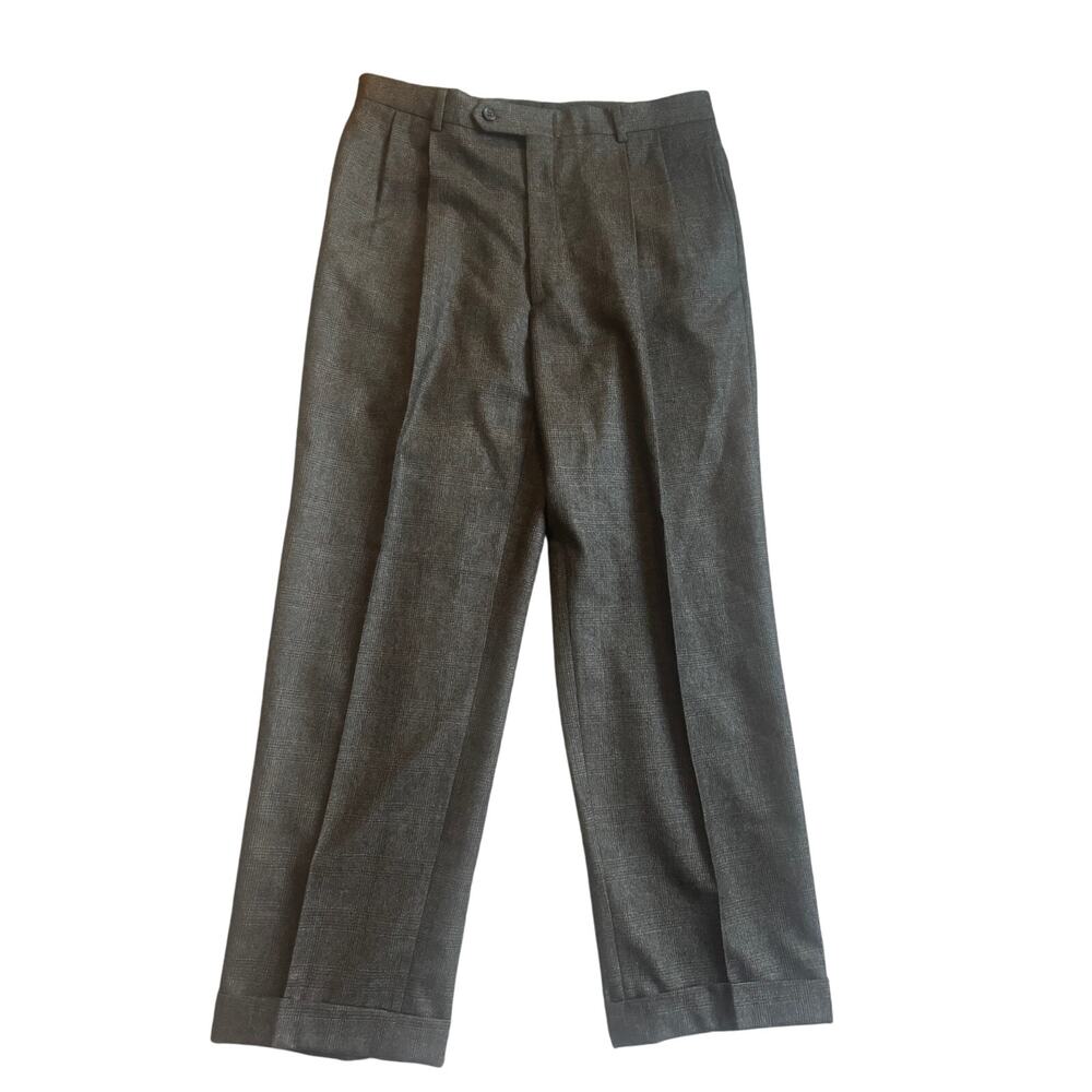 Jos. A. Bank | Wool-Cashmere Tailored Fit Plaid Pleated Dress Pants | 35x29